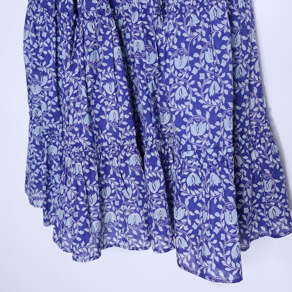 ZARA Printed Puff Sleeve Peasant Mini Dress Blue Tassel Tie Smocked Women's S - Picture 4 of 10